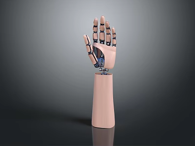 Robotic Arm With Pink Palm And Metal Joints On Gray Background 3d model