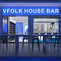 Rooftop Bar With Polaris Sign And Bar Stools Overlooking Night City Skyline