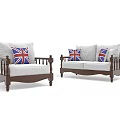Classic Single Sofa With Wooden Frame Light Colored Cushions And Union Jack Pillows 3d model