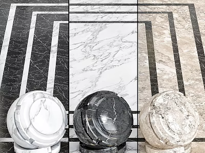 Marble Texture Floor Tiles With Geometric Black White Beige Pattern Design 3d model