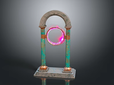 Turquoise Sculpture Carving With Arch Two Columns Brass Base Pink Glowing Ring 3d model
