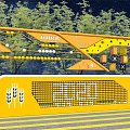 Contemporary Yellow Building Exterior With Grid Structure Digital Display Wheat Patterns And AR Elements 3d model