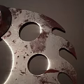 Artistic Metal Sculpture Carving of Knife with Bloodstains on Blade and Handle