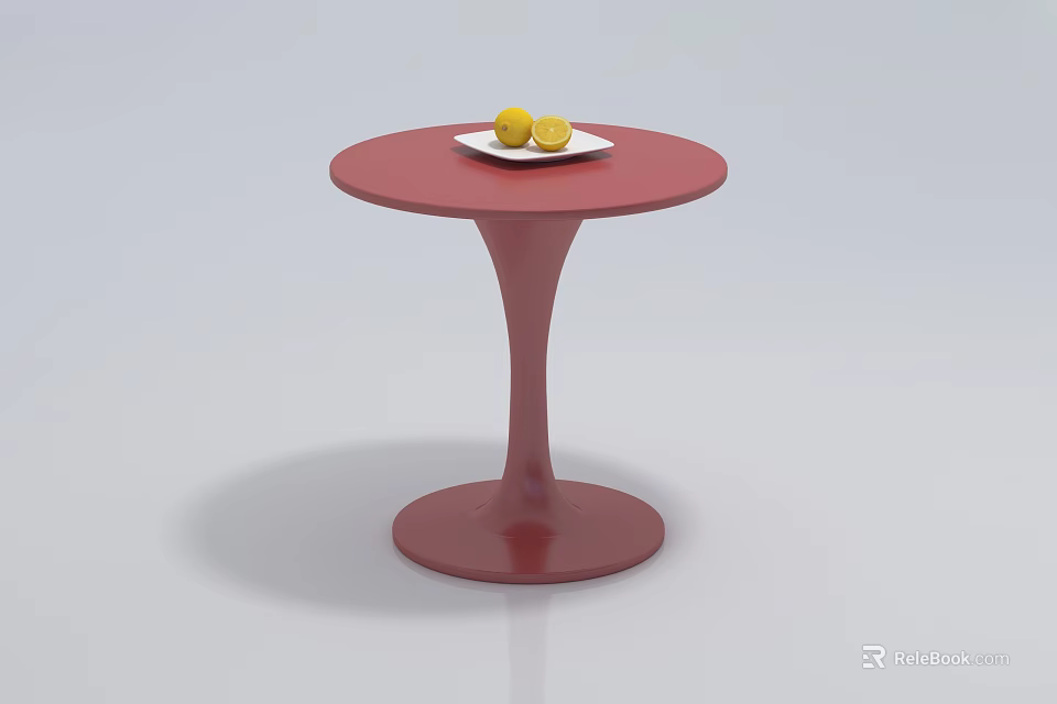 Red Round Coffee Table With White Plate And Two Lemons Modern Design 3d model