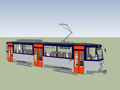 Genova Tram Station Featuring Modern Blue Orange Tram With Passenger Seats 3d model