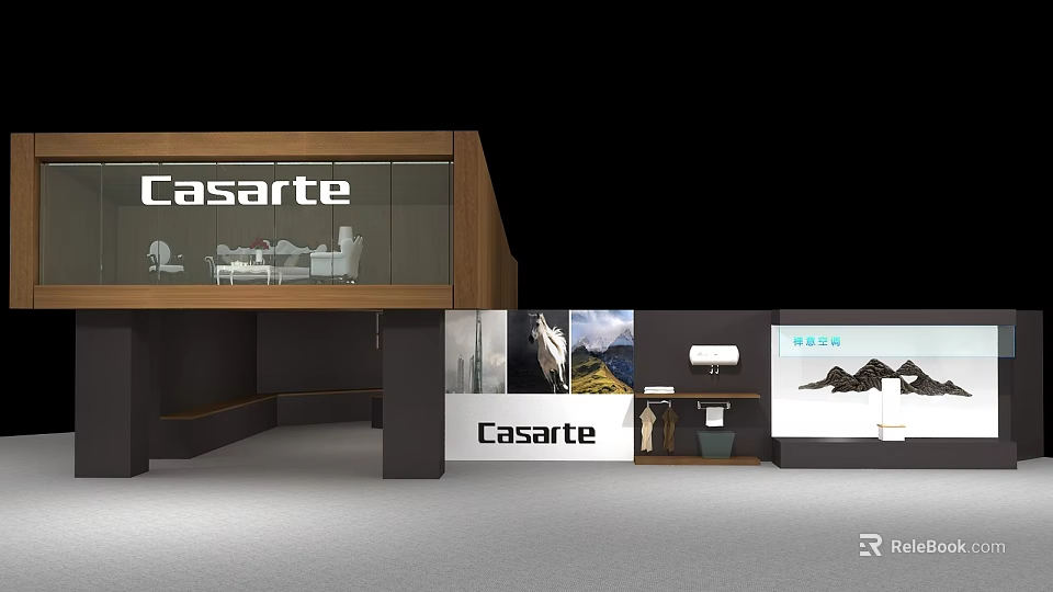 Casarte Showroom Interior Design With Glass Structure And Product Displays 3d model 