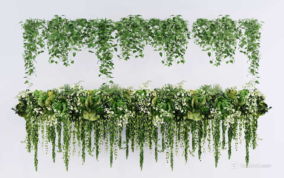 Lush Hanging Basket Plants With Green Vines And Decorative Leaves For Home Decor 3d model 