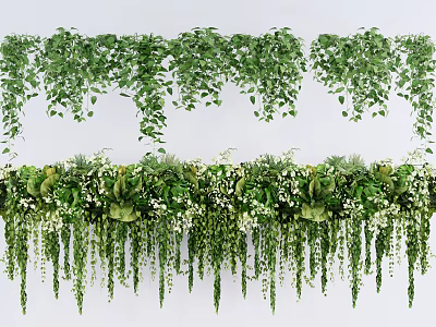 Lush Hanging Basket Plants With Green Vines And Decorative Leaves For Home Decor 3d model