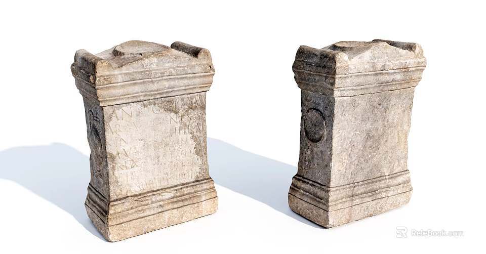 Rustic Stone Pillars With Wooden Accents And Intricate Carved Details 3d model 
