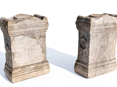 Rustic Stone Pillars With Wooden Accents And Intricate Carved Details 3d model