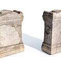 Rustic Stone Pillars With Wooden Accents And Intricate Carved Details
