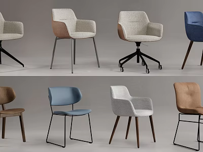 Stylish Modern Dining Chairs With Fabric Upholstery Armrests Wheels And Metal Wooden Legs 3d model