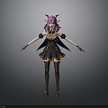 3D Anime Character Model Featuring Purple Hair Black Wings Horns And Thigh High Socks