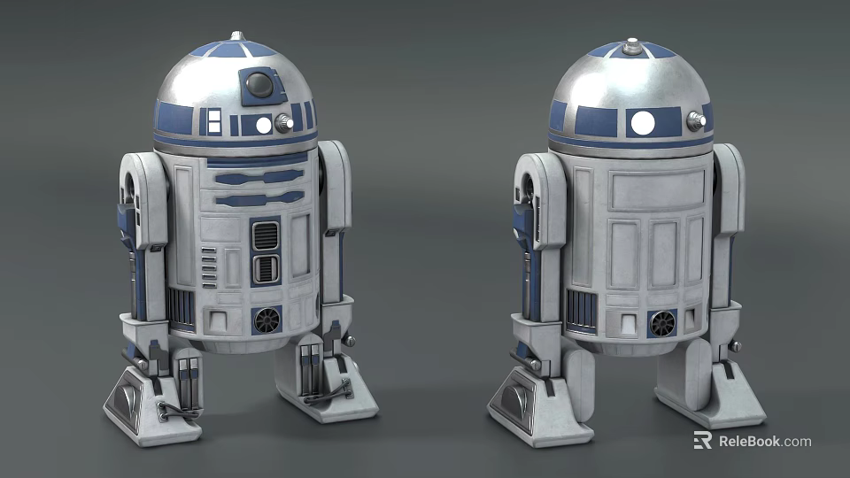 Two Classic Intelligent Robots With Silver And Blue Dome Heads Mechanical Body Structure 3d model