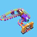 Colorful Industrial Conveyor System With Purple Machinery And Orange Mechanical Tracks