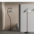 Modern Floor Lamps with Curved Straight Stands Pleated Shades in Minimalist Interior Bamboo Plant