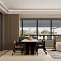 Modern Dining and Living Room Interior With Wooden Walls Dining Table Chairs Sofa And Windows
