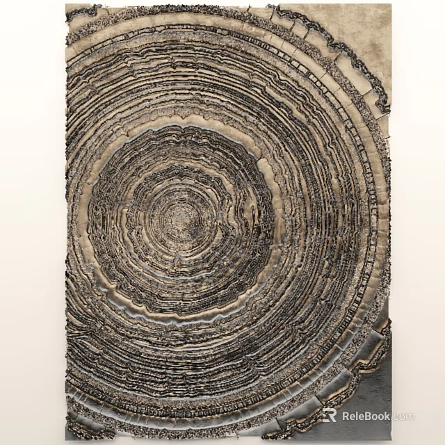 Abstract Painting With Concentric Circles And Textured Layered Patterns In Dark Tones 3d model