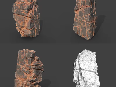 Realistic Rock Stone Models Featuring Textured Surfaces And Wireframe Views 3d model