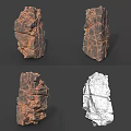 Realistic Rock Stone Models Featuring Textured Surfaces And Wireframe Views