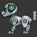 White And Green Robotic Dog Design With Glowing Blue Eyes And Mechanical Parts