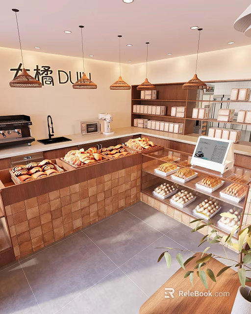 Cozy Dessert Shop Interior With Pastries And Display Cases 3d model 