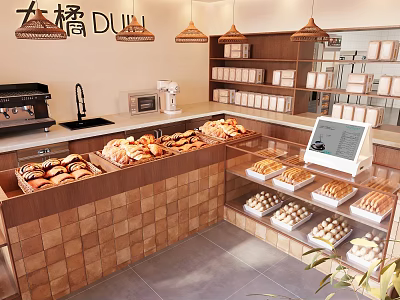 Cozy Dessert Shop Interior With Pastries And Display Cases 3d model