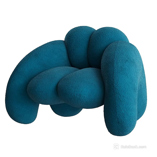Blue Plush Single Sofa With Unique Round Modules And Modern Cozy Design 3d model