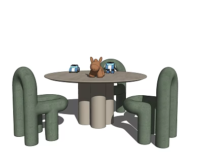 Simple Design Round Children's Table With Green Chairs And Stuffed Animal Toys 3d model