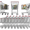 Multiple Commercial Shopping Carts For Retail Store With Loaded Items And Stackable Design 3d model