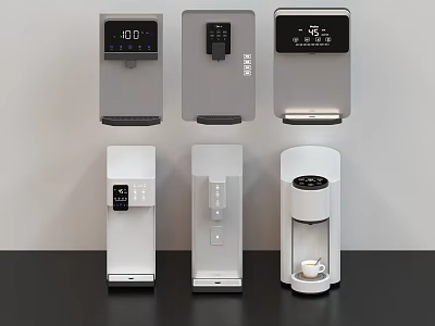 Modern Kitchen Appliances Featuring Different Designs Temperature Control And Water Coffee Dispensers 3d model