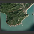 3D Island Model With Green Mountain Terrain And Blue Ocean Surroundings