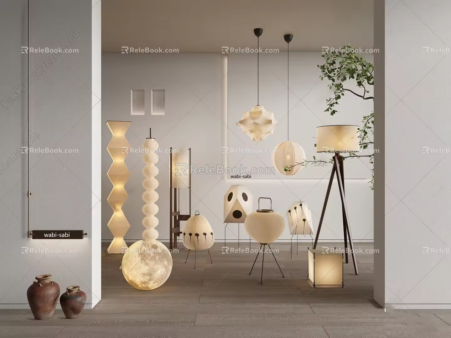 Japanese-style lamp combination grimace lamp Japanese-style paper lamp combination Japanese paper lamp Kitano 3d model
