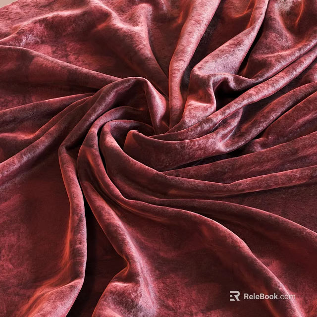 Burgundy Velvet Fabric With Soft Textured Surface And Elegant Folds 3d model 