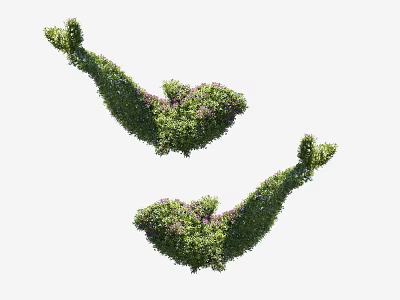 Outdoor Garden Shrubs Shaped As Animal Figures With Green Leaves And Purple Flowers 3d model