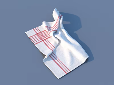 White Kitchen Towel With Red Striped Pattern For Daily Use 3d model