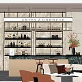 Elegant Sales Office Interior With Bar Counter Wine Shelves And Decorative Flowers