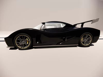 Black Sleek Sports Car With Rear Spoiler Gold Wheels Streamlined Body And Stylish Exterior 3d model