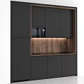 Modern Dark Sideboard Cabinet With Wooden Panel Built In Microwave And Sink