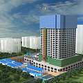 Construction Site Featuring Tall Building Under Construction With Crane And Surrounding Green Spaces 3d model