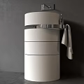 Modern Round White Washbasin with Metal Stand and Towel in Gray Setting