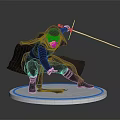 Game Movie Character In Black Cloak With Mask Holding Red Lightsaber Crouching On White Base