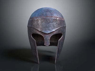 Vintage Metal Helmet Sculpture Carving with Intricate Textured Surface and Classic Design 3d model