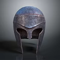 Vintage Metal Helmet Sculpture Carving with Intricate Textured Surface and Classic Design