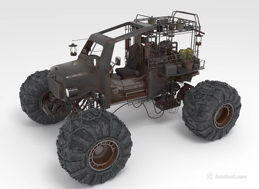 Rugged Off Road Monster Truck With Large Tires And Vintage Roof Rack Design 3d model 