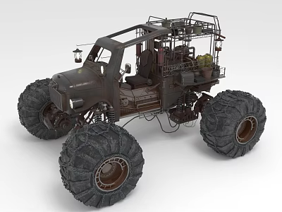 Rugged Off Road Monster Truck With Large Tires And Vintage Roof Rack Design 3d model