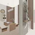 Modern Indoor Living Plant Wall Design With Curved Structure Palm Trees And Display Podiums