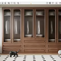 Modern Wooden Wardrobe With Glass Doors And Drawers In Interior Design