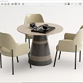 Modern Round Dining Table With Three Beige Chairs And Black Legs 3d model