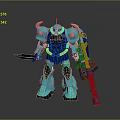 Cyan Blue Mecha Warrior Action Figure With Sword And Gun Weapon